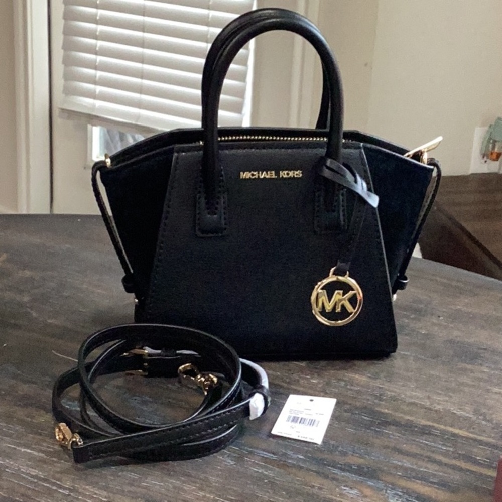 Michael Kors Avril Black Leather and Suede XS Satchel Crossbody NWT